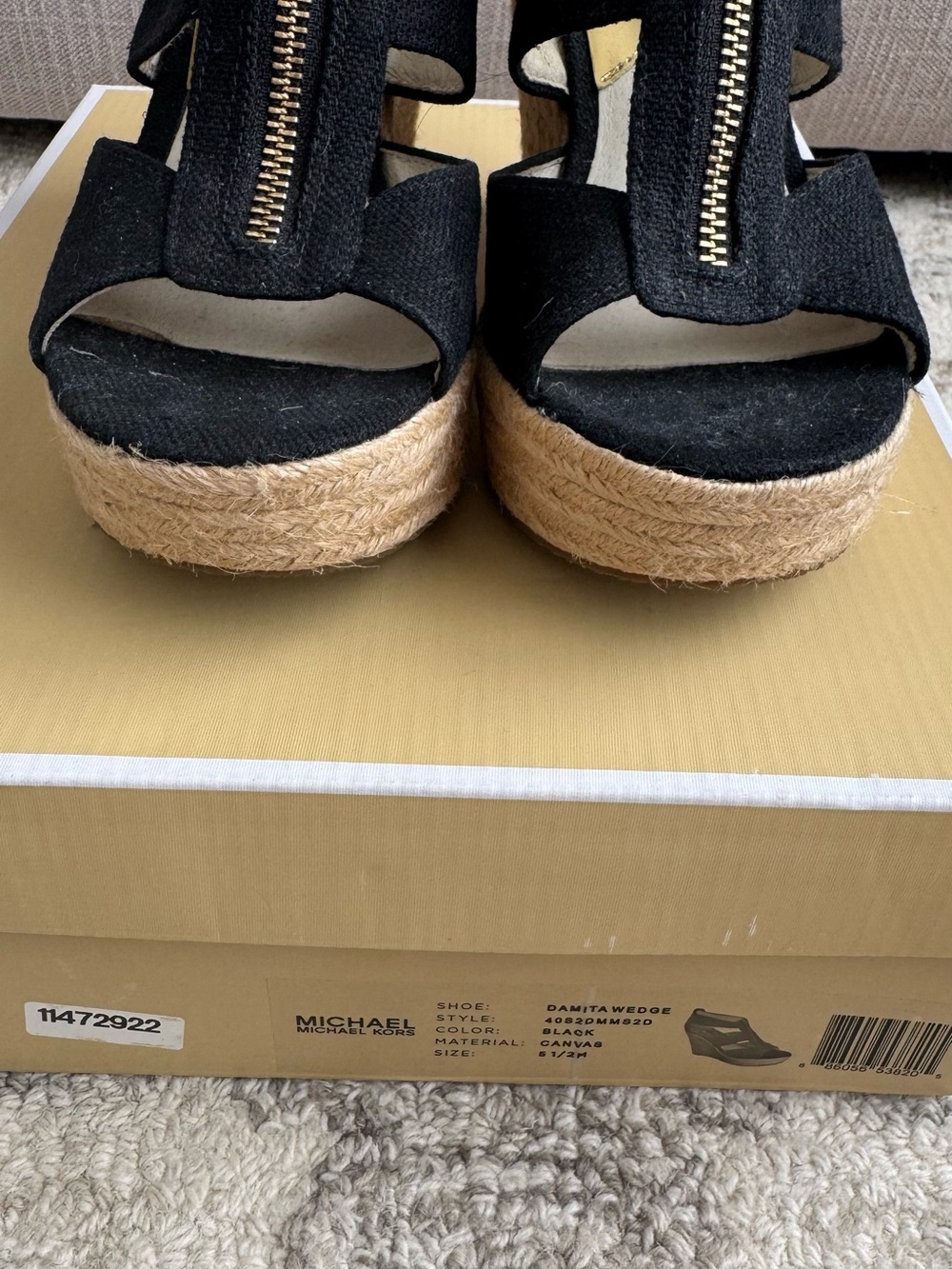 Michael Michael Kors Damita Black Canvas Espadrille Wedge Sandals - Picture 2 of 10